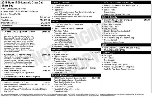 2019 RAM 1500 Laramie Crew Cab 4x2 5'7" Box