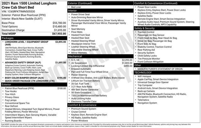 2021 RAM 1500 Limited Longhorn Crew Cab 4x4 5'7" Box