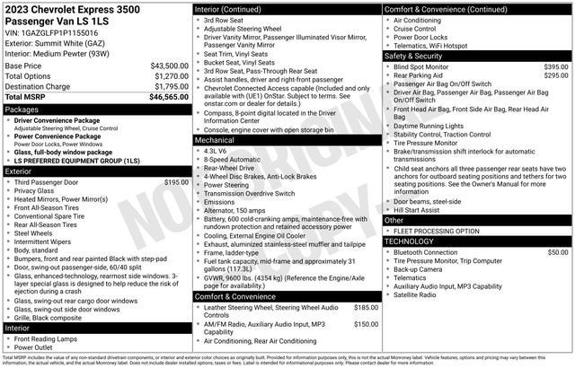 2023 Chevrolet Express Passenger 3500 1LS