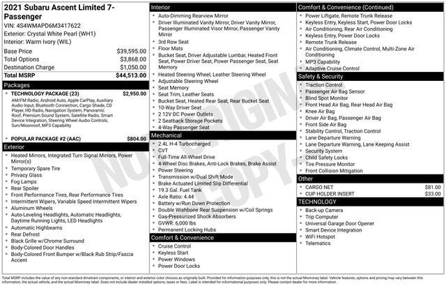 2021 Subaru Ascent Limited